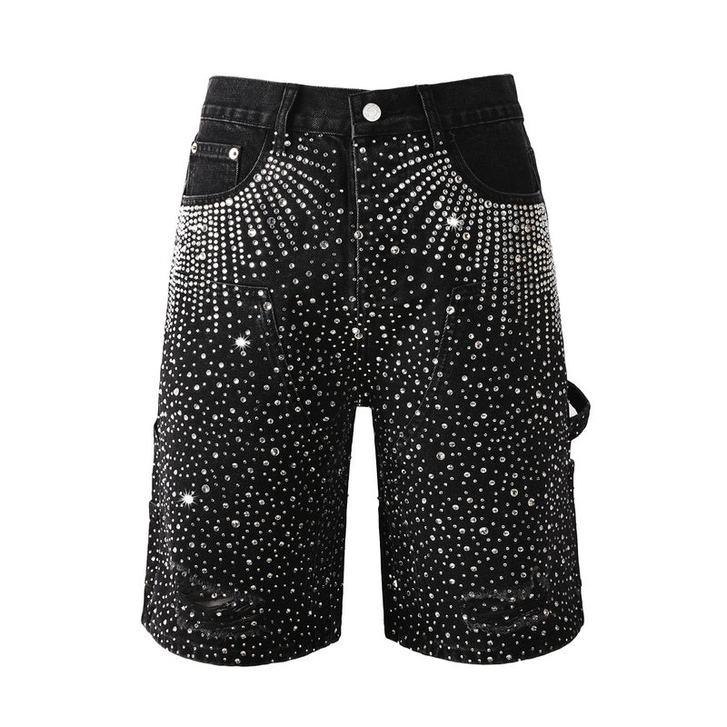 Purple Brand Crystal Diamond Denim Shorts #5099