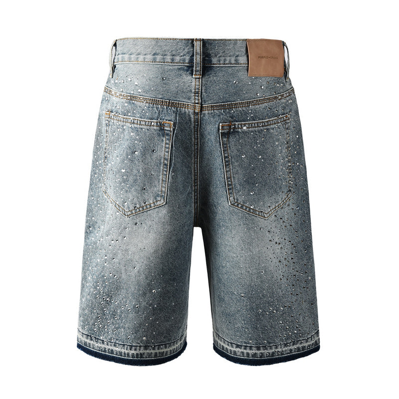 Purple Brand Crystal Diamond Denim Shorts #5102